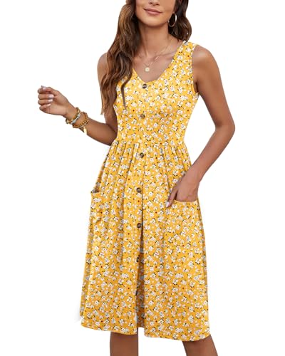 Image of MOLERANI Women Summer Dresses Sleeveless Casual Loose Swing Button Down Midi Dress with Pockets