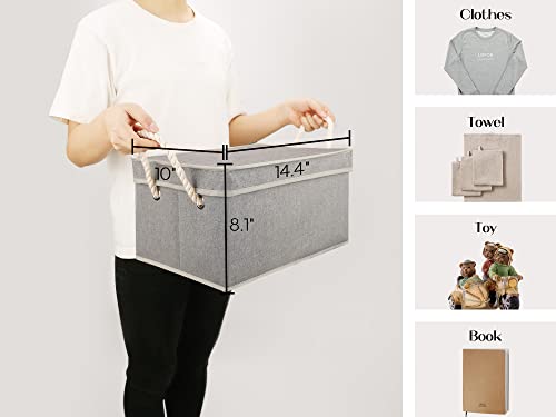 Loforhoney Home Fabric Storage Bins With Lids For Organizing, Foldable Storage Boxes With Lids For Shelves, Clothes Baskets With Cotton Rope Handles, Closet Storage Bins, Large, Light Gray, 2-Pack #TOP4