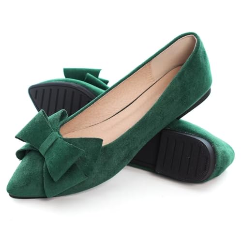TN TANGNEST Women Fashion Bowknot Flats Comfort Pointed Toe Dress Shoes Dark Green 40(8.5)4