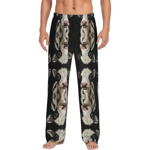 AKDODK Pijama largo ligero y casual con estampado de vaca lindo con bolsillos, suave y cómodo, Negro , L