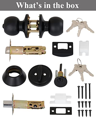 (4 Sets) All Keyed Same Entry Knobs&Single Cylinder Deadbolt For Exterior Front Doors, Matte Black Finish Entry Door Lock With Same Keys By Lanwandeng #TOP7