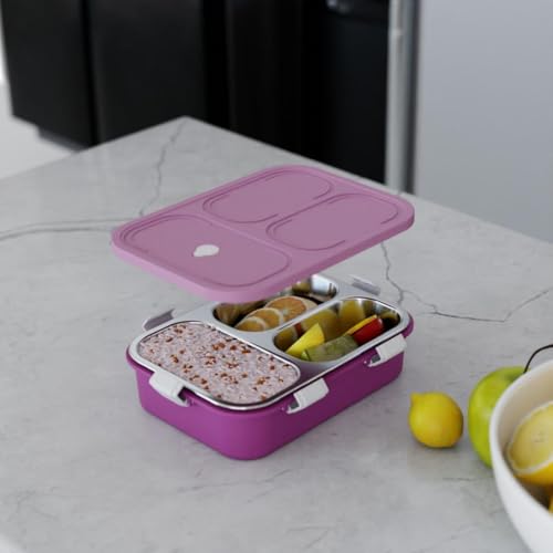 Image of Clazkit 3 Compartment Plastic Lunch Box | Food Container with Cutlery for Office & School Use - Yellow