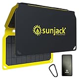 SunJack 15 Watt Foldable IP67 Waterproof ETFE Monocrystalline Solar Panel + 10000mAh Power Bank with USB-A and USB-C for Cell Phones Tablet and Portable for Backpacking, Camping, Hiking and More