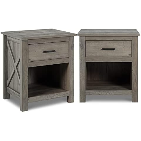 LTMEUTY Nightstands for Bedroom - Set of 2 Night Stands, Wooden Bedroom Bedside Table, Tall Night Stand with 1-Drawer & Open Cabinet, Farmhouse Bedroom Furniture Set, Gray Cover