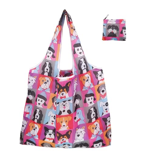 NVOQILIN Faltbare Einkaufstasche, wiederverwendbar, stilvolle und praktische Tasche mit großem Fassungsvermögen, leicht für Lebensmittel, Cartoon-Hund, as described