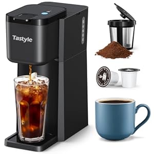 Mini Single Cup Coffee Maker, Hot and Iced Coffee Maker for K Cup and Ground, 6 to14 Oz Brew Sizes, with Recipe Book, One Cup Small Pod Coffee Machine for Travel, RV, Dorm and Desk