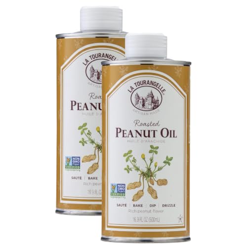La Tourangelle,Roasted Peanut Oil,Slow Roasted Expeller-Pressed for Rich Flavor,Perfect for Cooking &amp; Baking,Med-High Heat,Unrefined,Small Batch Production in USA,16.9 Fl Oz,(Pack of 2)