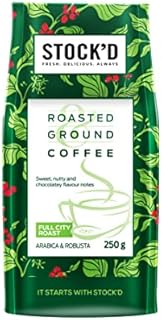 STOCK'D Medium Roast Ground Coffee 250g, Single Origin Blended Arabica & Robusta Full City Roast, Vietnamese Ground Coffee Beans, Full Bodied Barista Coffee - Strength 3/5