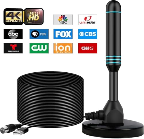 Image of Indoor TV Antenna with 2 Signal Boosters & 32FT Cable - Digital Antenna for Smart TV, Magnetic Base, Supports 4K 1080p - Dual Amplifiers for Long Range Reception of Local Channels(Turquoise)