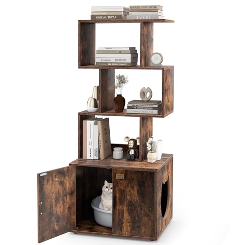 COSTWAY Katzenschrank mit Bücherregal, Katzenklo Schrank für Katzentoilette, Büroregal mit 4 Ebenen & Eingang, Katzenhaus für Katzen Hunde Haustier, Katzenmöbel Indoor, 60 x 45,5 x 142 cm (Braun) COSTWAY Katzenschrank mit Bücherregal, Katzenklo Schrank für Katzentoilette, Büroregal mit 4 Ebenen & Eingang, Katzenhaus für Katzen Hunde Haustier, Katzenmöbel Indoor, 60 x 45,5 x 142 cm (Braun)