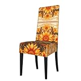 Matériau du produit : notre housse de chaise de salle à manger vintage imprimée tournesols est fabriquée en tissu polyester avec une excellente élasticité, assurant un ajustement parfait. Le fond élastique offre un confort d'assise amélioré et complète tout décor.