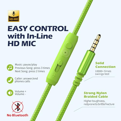 Image of AILIHEN C8 Headphones Wired, On-Ear Headphones with Microphone and Volume Control, Corded 3.5mm Headset for Boys Girl School Smartphones Chromebook Laptop Computer Tablets Airplane Travel (Blue Green)