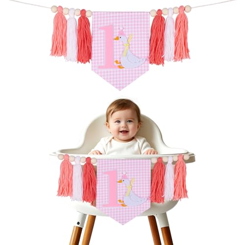 Image of Silly Goose 1st Birthday Highchair Banner - Nature-Inspired Smash Cake Garland for Baby Girl or Boy - Cute Lawn Party Decoration for One Year Old - Reusable Tassel Banner for Chair or Wall