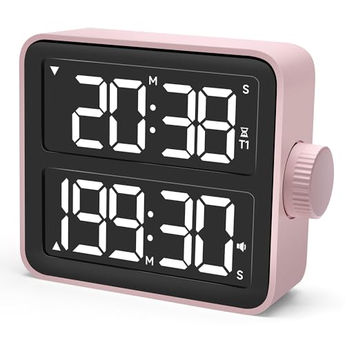 VEWINGL Dual Kitchen Timer Digital – 2-Channel Cooking Timer with Large Screen, Magnetic Back, Loud Alarm, Modern Pink Design for Various Timing Needs