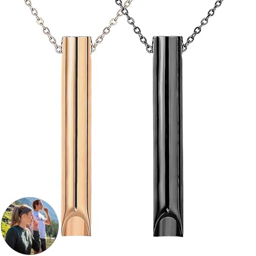 2 PCS Mindful Breathing Necklace, Breathlace, Anxiety Necklace Breathing, Anxiety Relief Necklace, for Habit Breathing Exercises Stainless Whistle Necklace for Men Women(Black/Gold)
