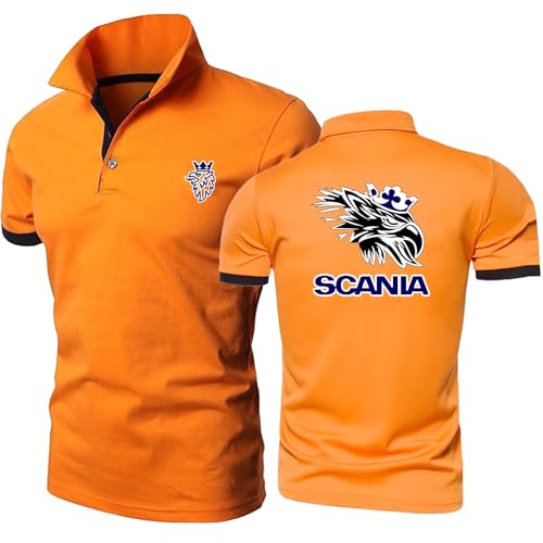 Camiseta Hombre Manga Corta Sc.an.ia, Camiseta de Solapa con Estampado, Camisetas de Equipación Transpirables Absorbentes, Atlético(Orange,5XL)