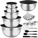 WEPSEN Mixing Bowls Set, 25PCS Stainless Steel Mixing Bowl with Lid Set, Large Nesting Bowls 7, 4.5, 3,2, 1.5QT, Measuring Cups and Spoons Baking Utensils Metal Bowl for Kitchen Prep
