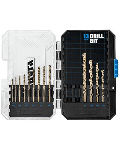 CRALY 13-Piece Cobalt Drill Bit Set, M35 HSS Jobber Length Twist Drill Bits, 135 Degree Split Point, for Hard Metal, Stainless Steel, Cast Iron, Plastic