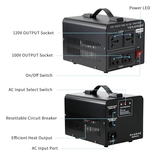 Image of Yinleader 1000W US 120V to 100V JP Japan Voltage Converter Step Down /Up Transformer Ideal for Japanese Turntable /Rice Cooker /Mochi Maker /Player /Cassette Deck /Heater /dehumidifier /Slot Machine, etc.