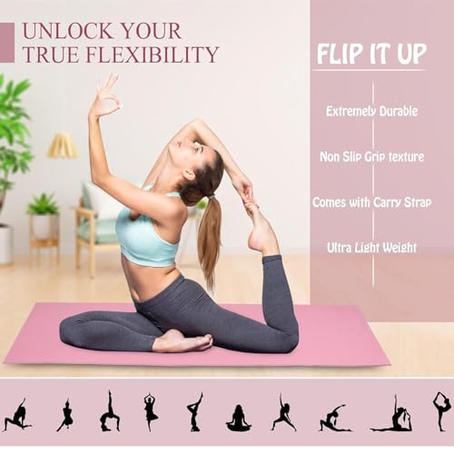 Image of Yoga Exercise Mat Anti-Skid Water /Dirt Proof Lightweight Easy to Carry for Gym Workouts for Men Women Children (2Fts x 6Fts) (4mm Thickness) (Pink)