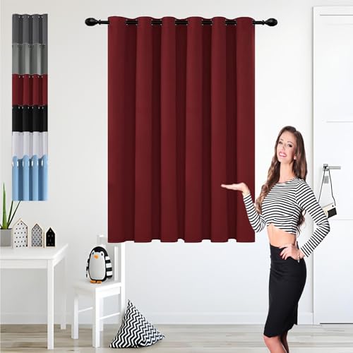 GOUSUN Verdunklungsvorhänge 1Er Set 85 x 190 cm Höhe Verdunkelung Schiebegardinen Blackout Vorhang Blickdicht Abdunkelnd Thermovorhang Gegen Kälte für Schlafzimmer, Rot