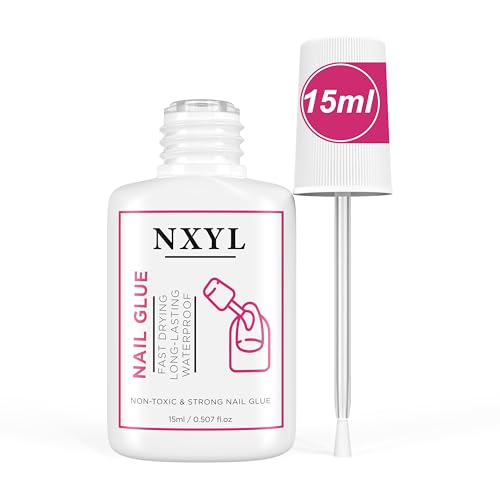 NXYL Strong Brush on Nail Glue for Press on Nails - Fast Drying, Long-Lasting, Waterproof, Ideal for Acrylic Tips and Fake Nails, (15ml) Reliable Adhesive Glue for Professional & Home Use