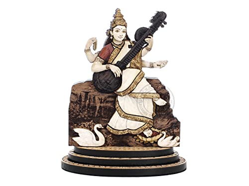 Estatua de Madera Saraswati de 4 Pulgadas miniatura 1