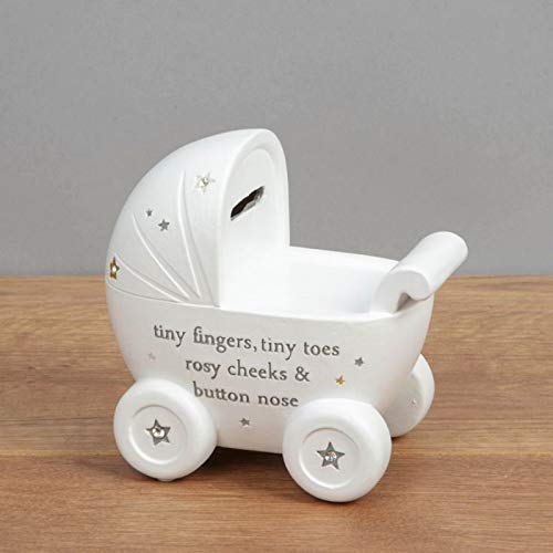 Bambino White Resin Money Box - Pram