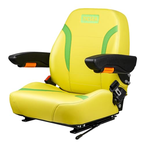 TICSEA Universal Tractor Seat Zero Turn Mower Seat with Adjustable Safety Belt Armrest Backrest Micro Switch for John Deere ZTR Forklift Skid Steer Loader Telehandler Dozer Excavator