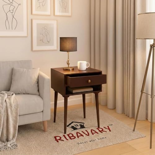 Image of Modern Bedside Table Nightstand, Practical End Side Table with Drawer Storage for Small Spaces Wooden Bedside Table, Book Rack Table Coffee Table, Living Room /Bedroom (Brown.)