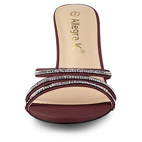 Allegra K Allegra K Women's Open Toe Rhinestone Strappy Stiletto Heels Sandals Burgundy Slip On Mules - 7 M US