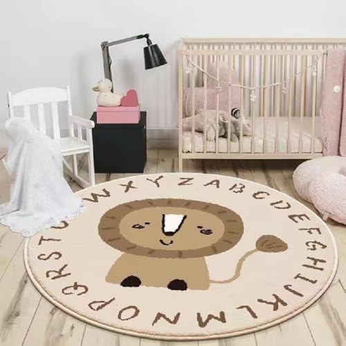 YATOLA Alfombras Redonda Alfombra Habitación Lavable Antideslizante Muy Suave para Salón o Dormitorio, Esponjosa de Cama Infantil Lavable Bebe Niña Niño De Juego Ovejas Jirafa León (Marrón, 60x60cm)