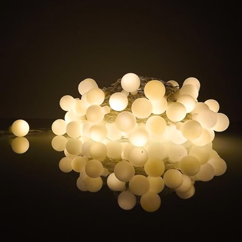 Luccika Home Catena Luminosa LED, Sfere Decorative 2 cm, 10 Metri, 8 Giochi di Luce, Telecomando, Timer, IP44 Interno/Esterno (Bianco Caldo)