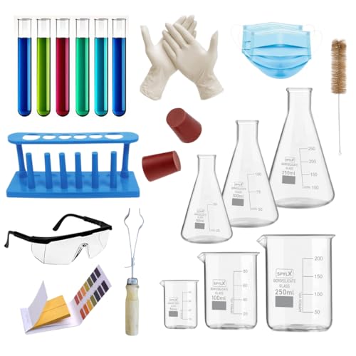 SPYLX Chemistry Kit Combo 3 Beakers, 3 Conical Flask, 6 Test...