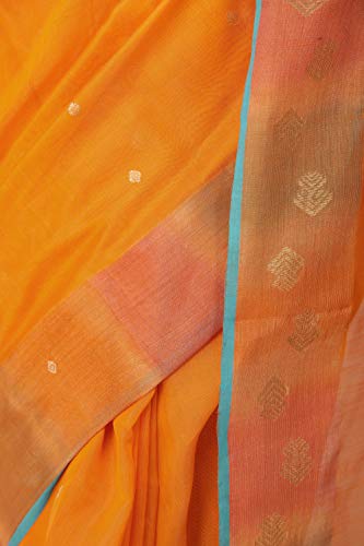 Exotic India orange chanderi silk saree – image 4