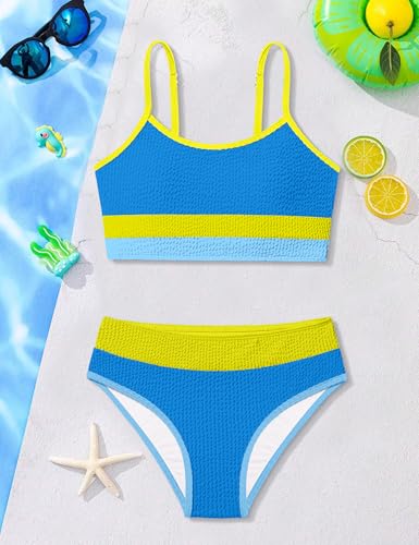 Image of Girls Bathing Suit Color-Block Adjustable Straps Bikini Sets Girls Two Piece Swimsuits with Chest Pad Swimwear 7-18T