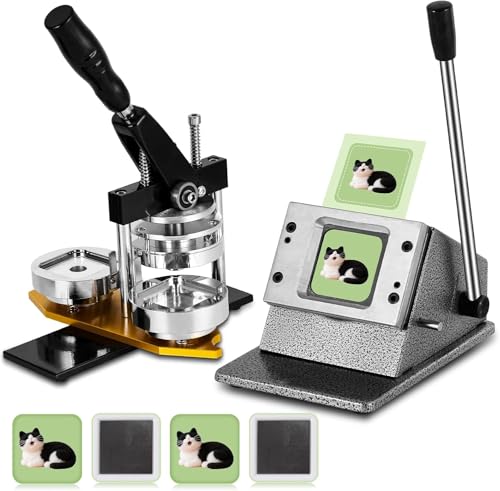 2x2in Square Fridge Magnet Maker Machine Kit Photo Magnets Making kit DIY Square Magnet Button Press +Paper Cutter＋ 100 Sets Refills ＋Photo Papers