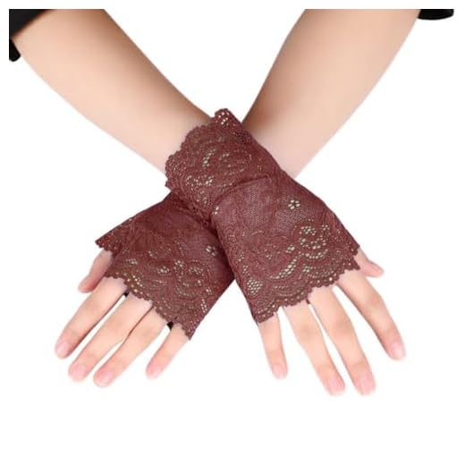 Whakano 1 Paar Damen Fingerlose Spitzen Handschuhe,Kurze Hochzeitshandschuhe,Kurz Geschnittene Fingerlose Gloves Damen Mädchen Braut,für Halloween,Bankett,Party,Hochzeit,Tea Party Zubehör,Braun