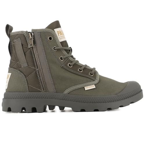 Palladium Men's Pampa Detroit Zip Boot, Non-slip Cotton Lace Up Vegan Boot for Fall Winter, Olive Night, 12M