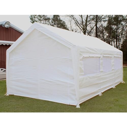 King Canopy 18-Feet by 20-Feet Enclosure Sidewall Kit w/Flaps for Canopy, 2 Sides w/Screen, 2 Zippered Ends, 50 Ball Bungees, 180 GSM polyethylene, Fits 17-Feet 9-Inches by 20-Feet Frames, White