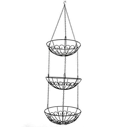 boogift Frutero para Colgar, Tres Capas, Multifuncional, para Frutas y Vegetales, Adecuado para Cualquier Cocina (Negro)
