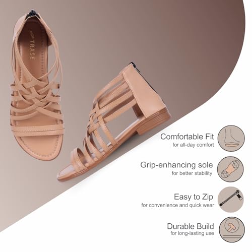 Image of TRASE Gladiator Sandals With Zip Closure Flats For Woman And Girls - Women Sandals - Stylish And Trendy Strappy Design Flat Footwear For College, Office And Beach Wear