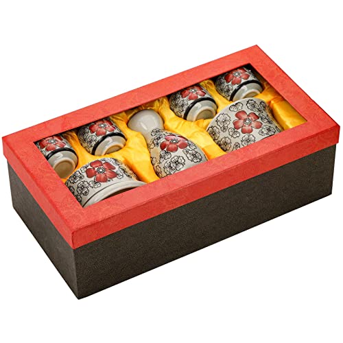 Foraineam Ceramic Sake Set With Warmer, Japanese Style Porcelain Hot Saki Drink Warmer Set, 7 Pieces Gift Set Including 1 Stove, 1 Warming Bowl, 1 Sake Bottle, 4 Sake Cups #TOP6