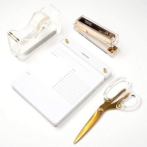 Image of RUSSELL+HAZEL Acrylic Drafter's Tablet, Acrylic Tablet Pad, Desk Accessory, 6.375 inch W x 8.4375 inch H, Clear Acrylic Pad with Gold Details and White Refillable Paper (55748)