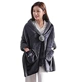 gosduiwip Soft Fleece Button Bed Jacket With Pockets Stay Warm And Comfortable Overnight Poncho Blanket For Women Polyester (Sky Gray)
