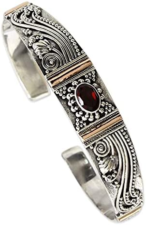NOVICA Garnet 18k Gold Plated .925 Sterling Silver Cuff Bracelet, Paradise'
