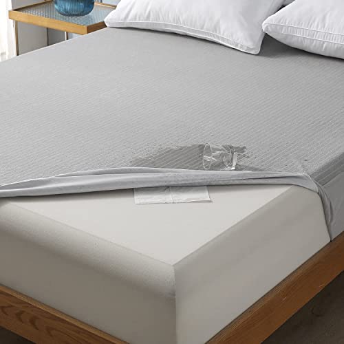 Misr Linen Mattress Protector Waterproof Mattress Cover, Stripe Mattress Sheet Stylish Soft, Deep Pockets To 18" Grey (Full) #TOP2