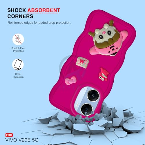 Image of AESTMO Back Case Cover for Vivo V29E 5G | 3D Cute Fun Cartoon Characters | Anti Slip Grip Cute Wave Curly Frame Shape | Full Body Protection Back Cover for Vivo V29E 5G (Pink)