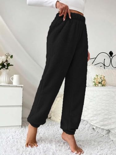 Image of KOTTY Women's Plush Coral Fabric Tapered Fit Pant - Warm Winter Wear with Soft Fuzzy Texture