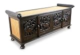 livasia Asiatisches Sideboard, TV-Möbel, HiFi-Sideboard Sitzbank mit Elefantenschnitzerei, TV-Bank (Nr.53)